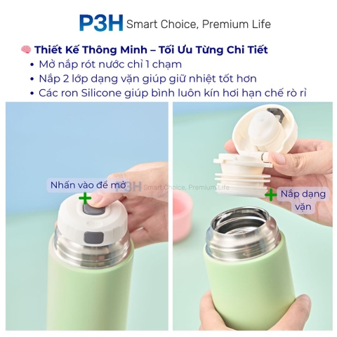 Bình Giữ Nhiệt Inochi Fuji Jolly 450ml nắp dùng làm ly uống, quai xách tiện lợi P3H