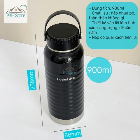 Bình Giữ Nhiệt LocknLock 900ml Wave Handle màu đen LHC4163BLK