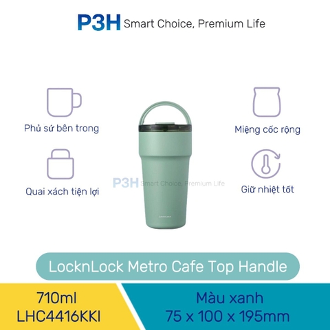 Bình giữ nhiệt LocknLock Metro Cafe Top Handle phủ sứ LHC4416 710ml / LHC4419 900ml có quai xách và ống hút đi kèm P3H