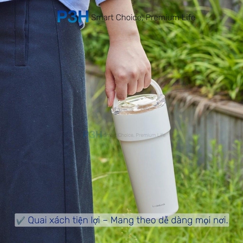 Bình giữ nhiệt LocknLock Metro Cafe Top Handle phủ sứ LHC4416 710ml / LHC4419 900ml có quai xách và ống hút đi kèm P3H