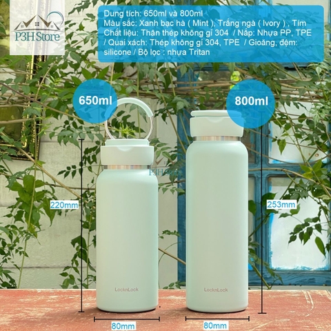 Bình giữ nhiệt LocknLock Sling Ring có quai xách dung tích 650ml LHC4321 và 800ml LHC4322 P3HStore