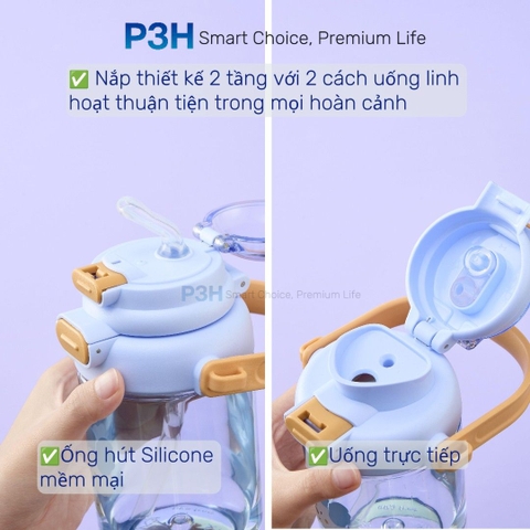Bình nước nhựa Tritan Inochi Kita POP 560ml nắp mở 2 tầng có quai xách và dây đeo P3H