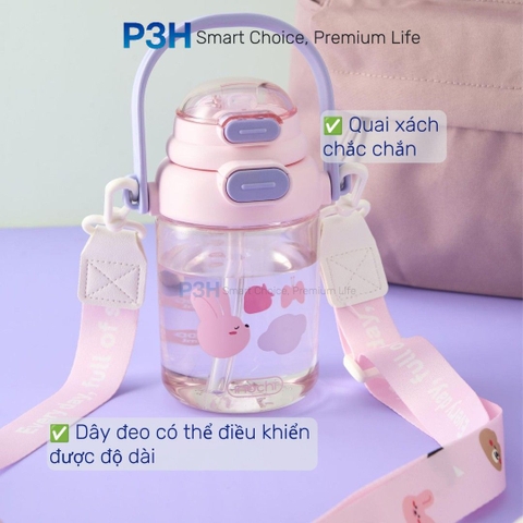 Bình nước nhựa Tritan Inochi Kita POP 560ml nắp mở 2 tầng có quai xách và dây đeo P3H