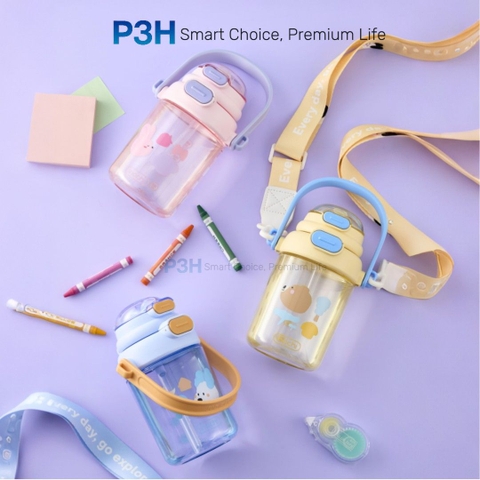 Bình nước nhựa Tritan Inochi Kita POP 560ml nắp mở 2 tầng có quai xách và dây đeo P3H