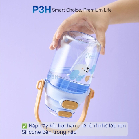 Bình nước nhựa Tritan Inochi Kita POP 560ml nắp mở 2 tầng có quai xách và dây đeo P3H