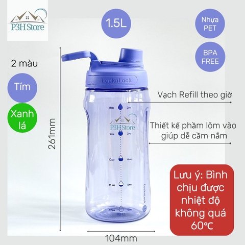 Bình nước LocknLock 1.5L Active Large Bottle có quai xách nhựa PET BPA FREE HAP941 P3HStore