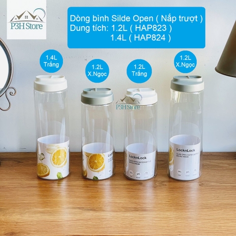 Bình nước LocknLock nắp trượt Slide Open nhựa PET BPA FREE dung tích 1.2L/1.4L HAP823 HAP824