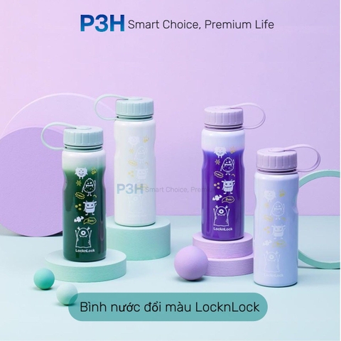 Bình Nước Đổi Màu LocknLock LHC7005 School Fit Switch Color 500ml Thép Không Gỉ Nhẹ Gọn P3H