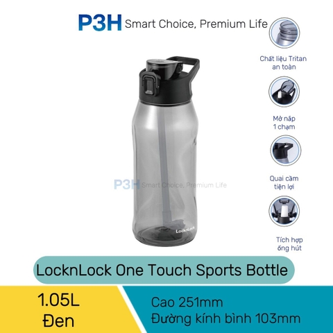 Bình Nước Nhựa LocknLock One Touch Sports Bottle ABF926 1.05L nắp mở 1 chạm có ống hút P3H