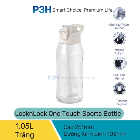 Bình Nước Nhựa LocknLock One Touch Sports Bottle ABF926 1.05L nắp mở 1 chạm có ống hút P3H