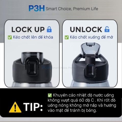 Bình Nước Nhựa LocknLock One Touch Sports Bottle ABF926 1.05L nắp mở 1 chạm có ống hút P3H