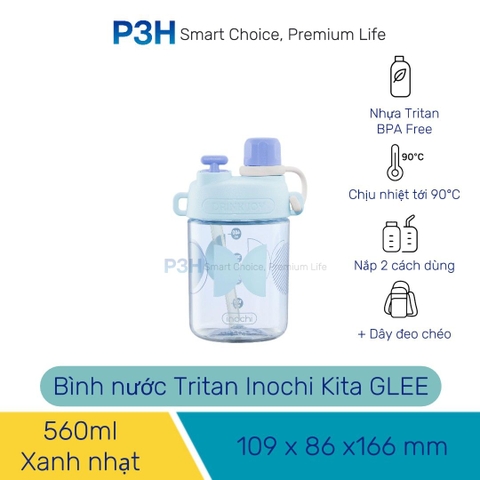 Bình nước nhựa Tritan Inochi Kita GLEE 560ml nhỏ gọn cá tính dễ dàng mang theo hằng ngày P3H