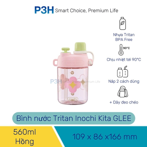 Bình nước nhựa Tritan Inochi Kita GLEE 560ml nhỏ gọn cá tính dễ dàng mang theo hằng ngày P3H