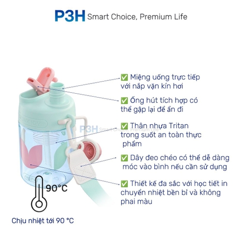 Bình nước nhựa Tritan Inochi Kita GLEE 560ml nhỏ gọn cá tính dễ dàng mang theo hằng ngày P3H