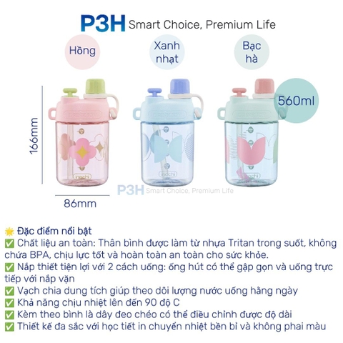 Bình nước nhựa Tritan Inochi Kita GLEE 560ml nhỏ gọn cá tính dễ dàng mang theo hằng ngày P3H
