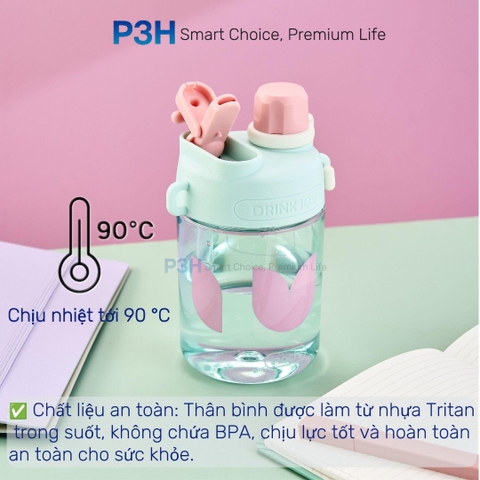 Bình nước nhựa Tritan Inochi Kita GLEE 560ml nhỏ gọn cá tính dễ dàng mang theo hằng ngày P3H
