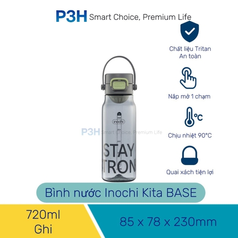 Bình Nước thể thao nhựa Tritan Inochi Kita Base dung tích 560ml/720ml nắp mở 1 chạm P3H