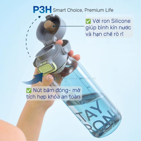 Bình Nước thể thao nhựa Tritan Inochi Kita Base dung tích 560ml/720ml nắp mở 1 chạm P3H