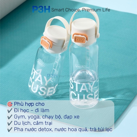 Bình Nước thể thao nhựa Tritan Inochi Kita Base dung tích 560ml/720ml nắp mở 1 chạm P3H