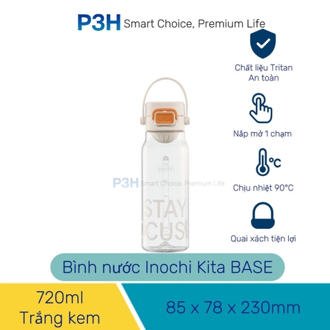 Bình Nước thể thao nhựa Tritan Inochi Kita Base dung tích 560ml/720ml nắp mở 1 chạm P3H