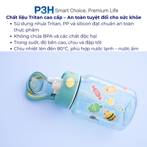 Bình Nước Tritan Kita Gummy 700ml – Kèm Decal Trang Trí, Thiết Kế Trẻ Trung, Tiện Lợi Mọi Lúc P3H