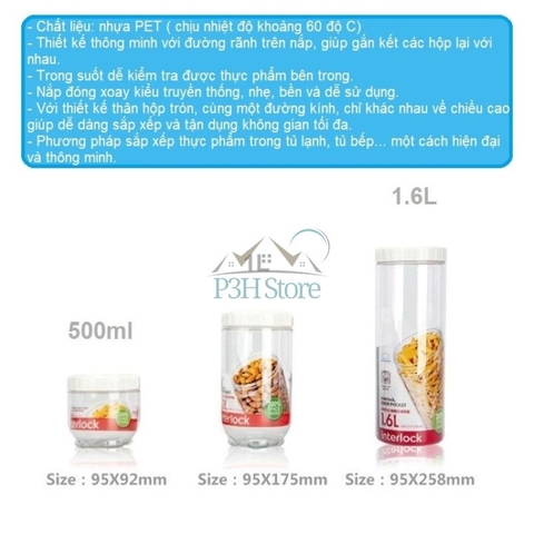 Hộp nhựa bảo quản thực phẩm Lock&Lock Interlock dung tích 500ml đến 2.1L INL301 INL302 INL303 INL403