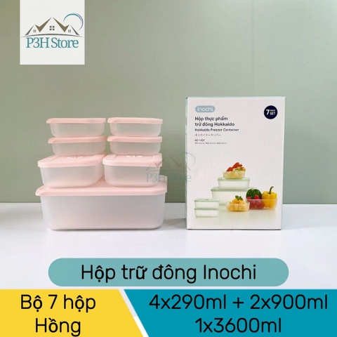 Bộ 7 hộp trữ đông thực phẩm Inoch Hokkaido chống dính kháng khuẩn có đồng hồ ghi nhớ thời gian H0873 P3H