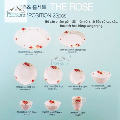 Bộ chén dĩa sứ 23 món Lock&Lock The Rose SLT662