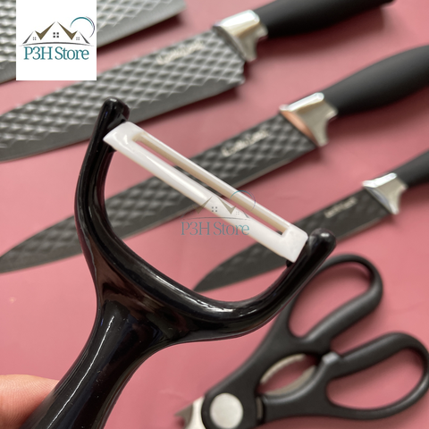 Bộ dao 6 món chống dính LocknLock bằng thép không gỉ 4 dao 1 bào 1 kéo CKK103S6