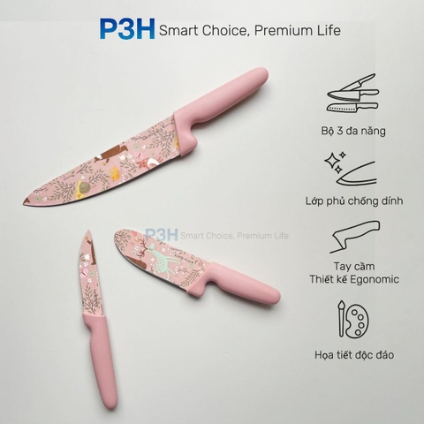 Bộ Dao Nhà Bếp 3 Món Lock&Lock Gallery CKK308S3 Họa Tiết Nghệ Thuật, Màu Hồng Pastel P3H Store