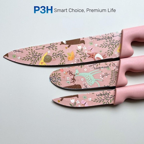 Bộ Dao Nhà Bếp 3 Món Lock&Lock Gallery CKK308S3 Họa Tiết Nghệ Thuật, Màu Hồng Pastel P3H Store