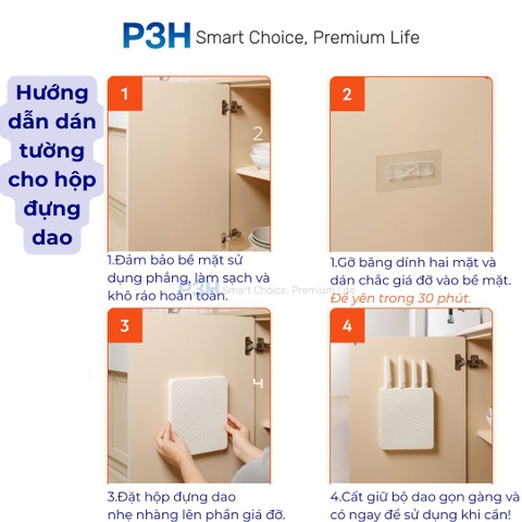 Bộ Dao Nhà Bếp 5 Món LocknLock Wall Mounted Knife Set CKK307S5 – Có Hộp Đựng Dán Tường, Màu Trắng P3H