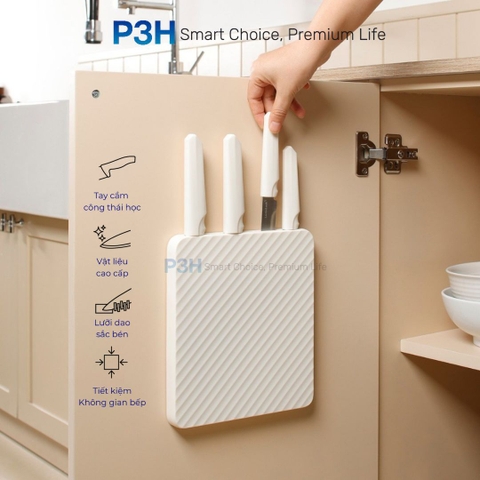 Bộ Dao Nhà Bếp 5 Món LocknLock Wall Mounted Knife Set CKK307S5 – Có Hộp Đựng Dán Tường, Màu Trắng P3H