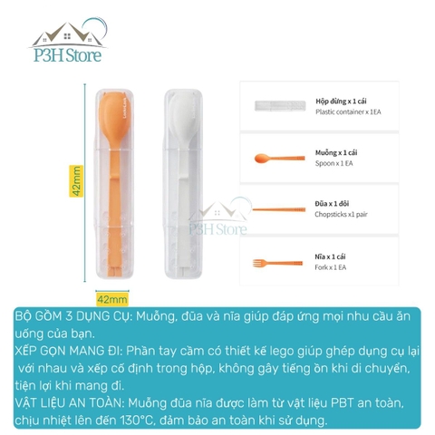 Bộ muỗng đũa nĩa LocknLock 21cm Lego Cutlery Set chat lieu n toàn dễ dàng xếp gọn TLL108