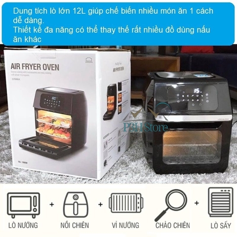 Nồi chiên không dầu Lock&Lock 12L đa năng thay thế nhiều dụng cụ nấu ăn EJF696BLK - Lò Chiên Không Khí Hàng Chính Hãng