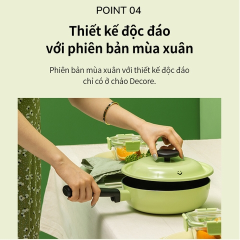 Chảo chống dính 22cm Lock&Lock Decore 1 tay cầm kèm nắp sử dụng được trên bếp từ LDE1227IH