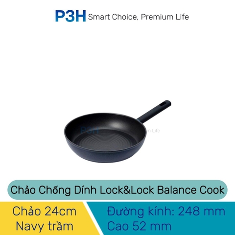 Chảo Chống Dính Lock&Lock Balance Cook Lòng Lõm Khóa Dầu Power F5 5 lớp bền bỉ dùng Được Bếp Từ P3H