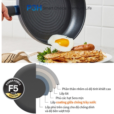 Chảo Chống Dính Lock&Lock Balance Cook Lòng Lõm Khóa Dầu Power F5 5 lớp bền bỉ dùng Được Bếp Từ P3H