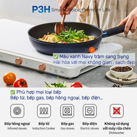 Chảo Chống Dính Lock&Lock Balance Cook Lòng Lõm Khóa Dầu Power F5 5 lớp bền bỉ dùng Được Bếp Từ P3H