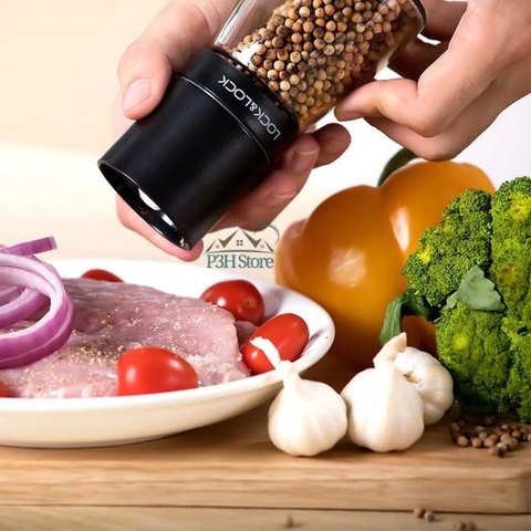 Cối xay tiêu thủy tinh Lock&Lock 140ml lưỡi sứ nắp gỗ sồi tiện dụng CKO115