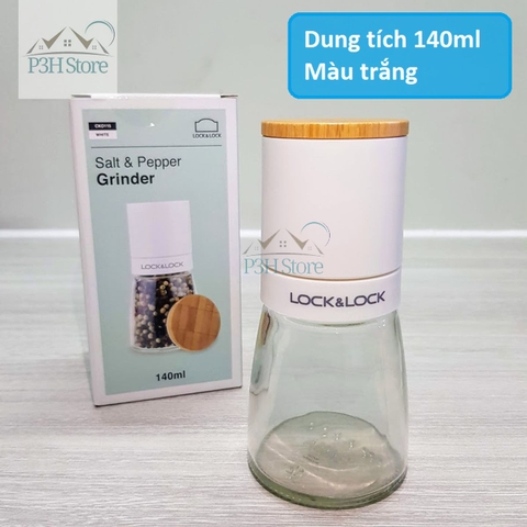 Cối xay tiêu thủy tinh Lock&Lock 140ml lưỡi sứ nắp gỗ sồi tiện dụng CKO115