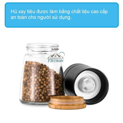 Cối xay tiêu thủy tinh Lock&Lock 140ml lưỡi sứ nắp gỗ sồi tiện dụng CKO115