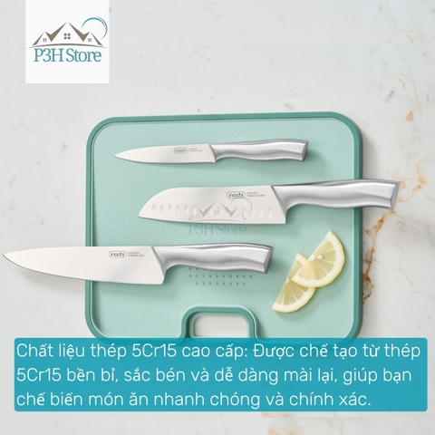 Dao thái Dao Santoku Dao gọt cán liền nguyên khối Inochi Sakai SLEEK chất liệu thép cứng cáp sắc bén P3H