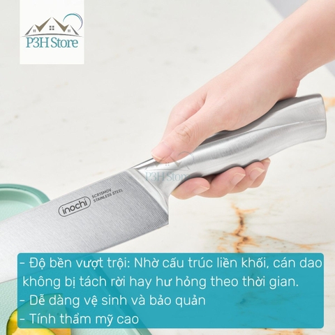 Dao thái Dao Santoku Dao gọt cán liền nguyên khối Inochi Sakai SLEEK chất liệu thép cứng cáp sắc bén P3H