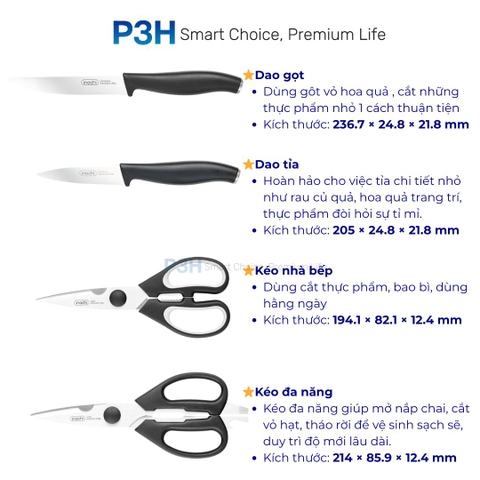 Dao thái Dao Santoku Dao gọt tỉa Kéo đa năng Inochi Sakai PLAIN chất liệu cao cấp sắc bén P3H