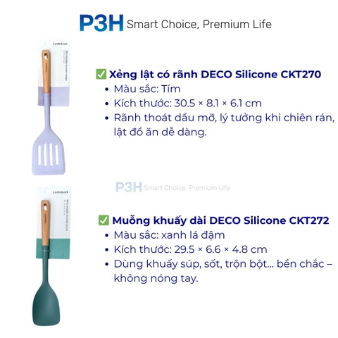 Bộ Dụng Cụ Nhà Bếp Silicone LocknLock DECO WOODEN Tay Cầm Gỗ Cao Cấp Bán Lẻ Theo Từng Món CKT236 CKT270 CKT271 CKT272 CKT273 P3H Store