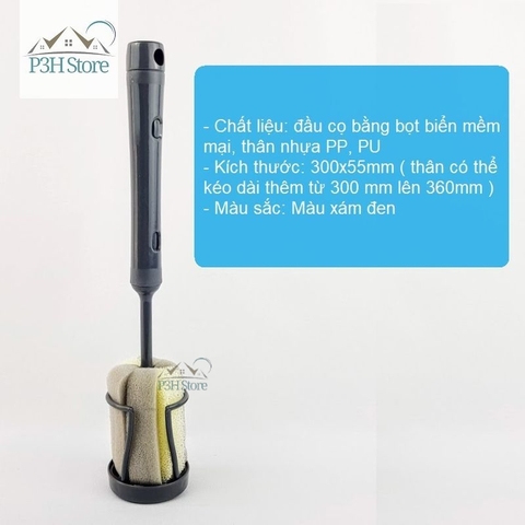 Dụng cụ rửa bình giữ nhiệt chai ly Lock&Lock đầu cọ bọt biển có kèm theo đế cắm ETM143DGRY