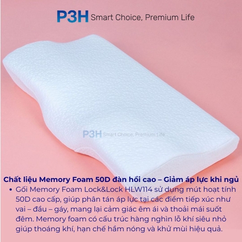 Gối Memory Foam Lock&Lock Êm ái, nâng đỡ cột sống, hỗ trợ ngủ ngon HLW114 P3H Store