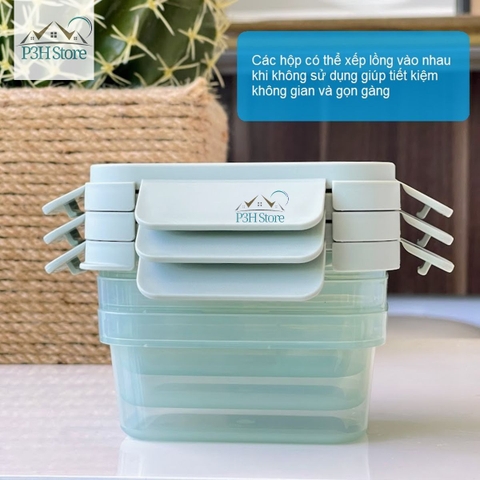 Hộp bảo quản thực phẩm LocknLock nhựa PP kín hơi có thể dùng trong lò vi sóng màu xanh lá LTN310S3 LTN320S3 LTN350S3