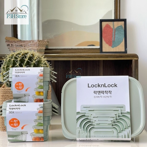 Hộp bảo quản thực phẩm LocknLock nhựa PP kín hơi có thể dùng trong lò vi sóng màu xanh lá LTN310S3 LTN320S3 LTN350S3